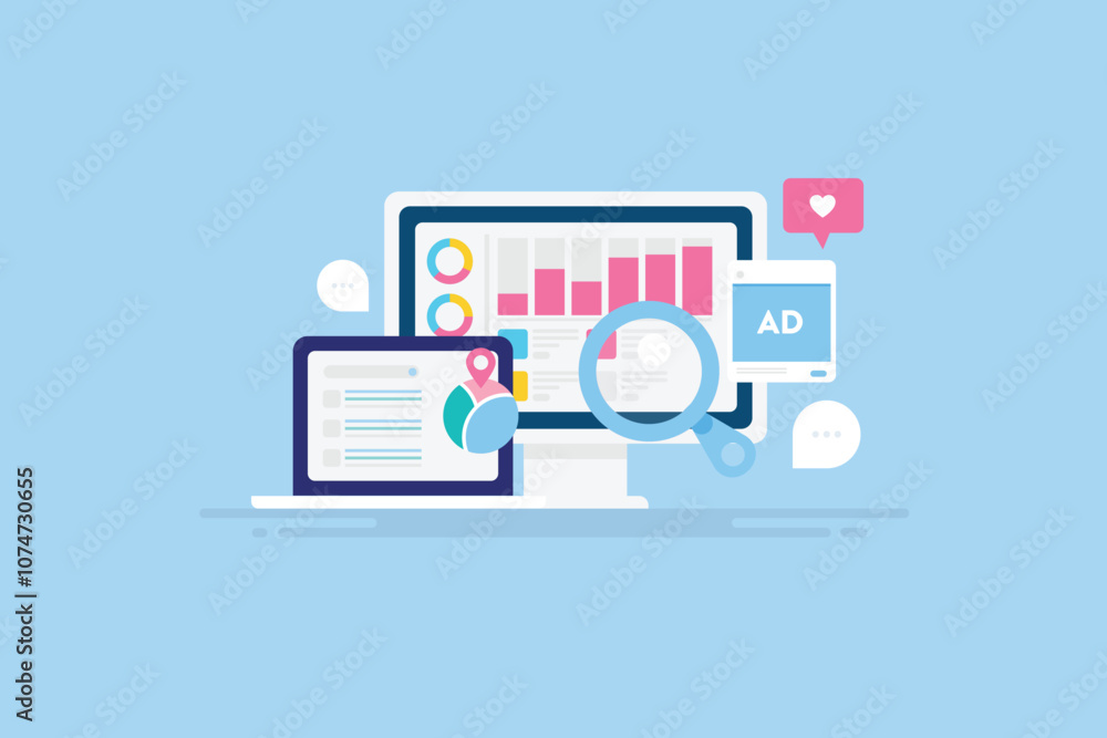 Poster digital marketing analytics report display search engine ranking, ppc and display ad performance dat