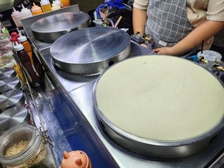 Making crepes pancakes Japanese food