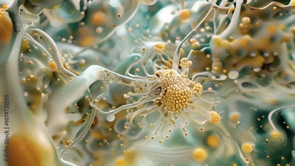 Poster detailed view of a lymph node medulla where mature lymphocytes gather and interact with antigenprese