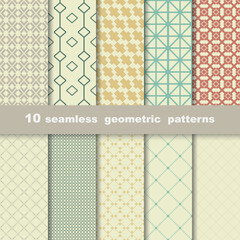 10 Seamless geometric patterns in retro colors.