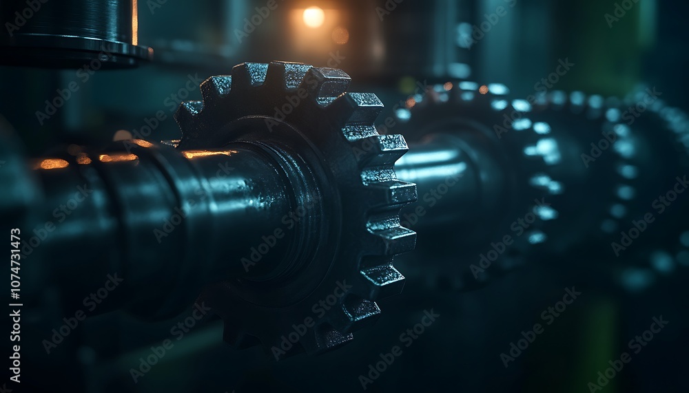 Aufkleber a close-up of industrial gears and machinery in a dimly lit environment, showcasing the intricacies 