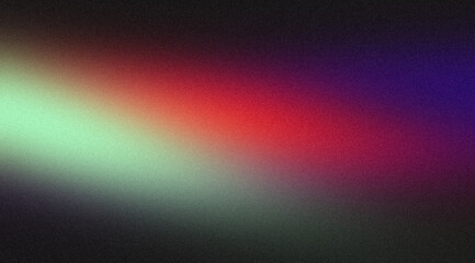 Abstract colorful grainy gradient on black backdrop design. Red blue green black color on dark noisy, vibrant color flow, glowing, shine, bright, noise texture, banner or poster.