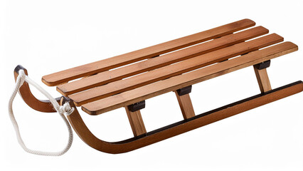 Wooden sled with metal runners, perfect for winter sports, on a white background. PNG transparent.