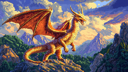 Obraz premium Golden Dragon Fantasy Illustration
