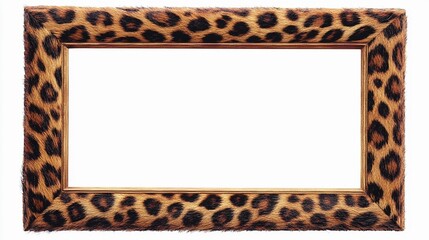 Leopard fur photo frame 3:2, isolated on white