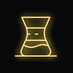 Glowing yellow neon sign depicting a coffee maker brewing a fresh cup of coffee, set against a dark background