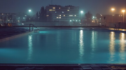 Obraz premium Nighttime Pool with Cityscape