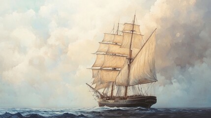 Fototapeta premium A majestic sailing ship gracefully sails across the vast ocean