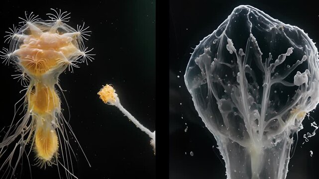 A sidebyside comparison of a cell with multiple cilia and a cell with a single flagellum both demonstrating the capability of rapid and fluid movement.
