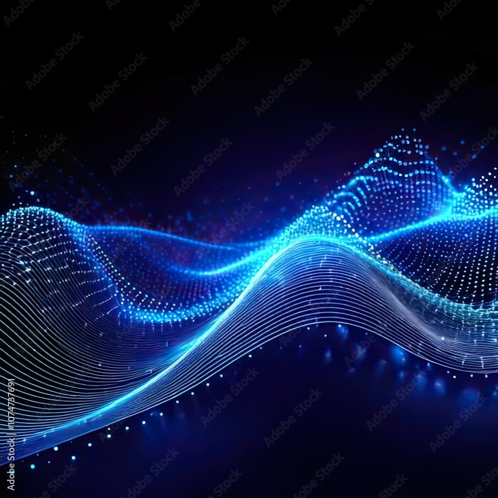 Aufkleber future digital wave pattern technology with an abstract blue wave of illuminating particles on a bla