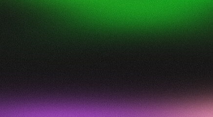 Abstract colorful grainy gradient on black backdrop design. Green purple black color on dark noisy, vibrant color flow, glowing, shine, bright, noise texture, banner or poster.