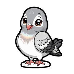 Obraz premium Cartoon common pigeon sticker with big eyes and friendly expression on clean white background, generative ai