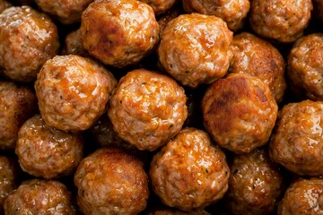 Close-Up of Cooked Meatballs, Arranged in a Pile, Highlighting Their Juicy Texture and Flavorful Appearance. Ideal for Recipe Blogs, Italian Cuisine Ads, or Food Illustrations.