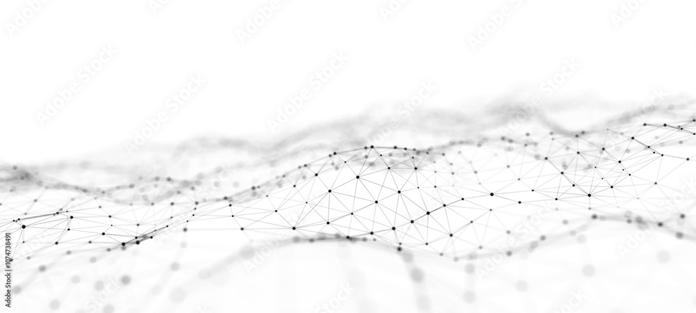 Poster wave in black and white. big data visualization. abstract background with interlacing dots. 3d rende