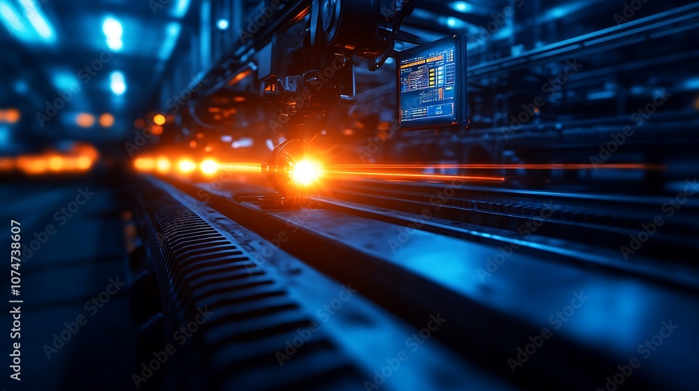 Aufkleber a futuristic industrial scene featuring glowing lights and intricate machinery, showcasing advanced 