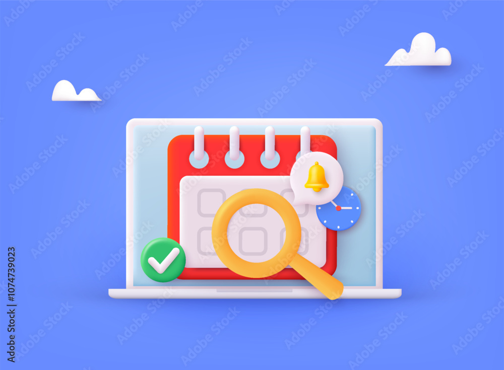 Poster 3d calendar icon marked date and time for event meeting reminder. event schedule planner design. 3d 