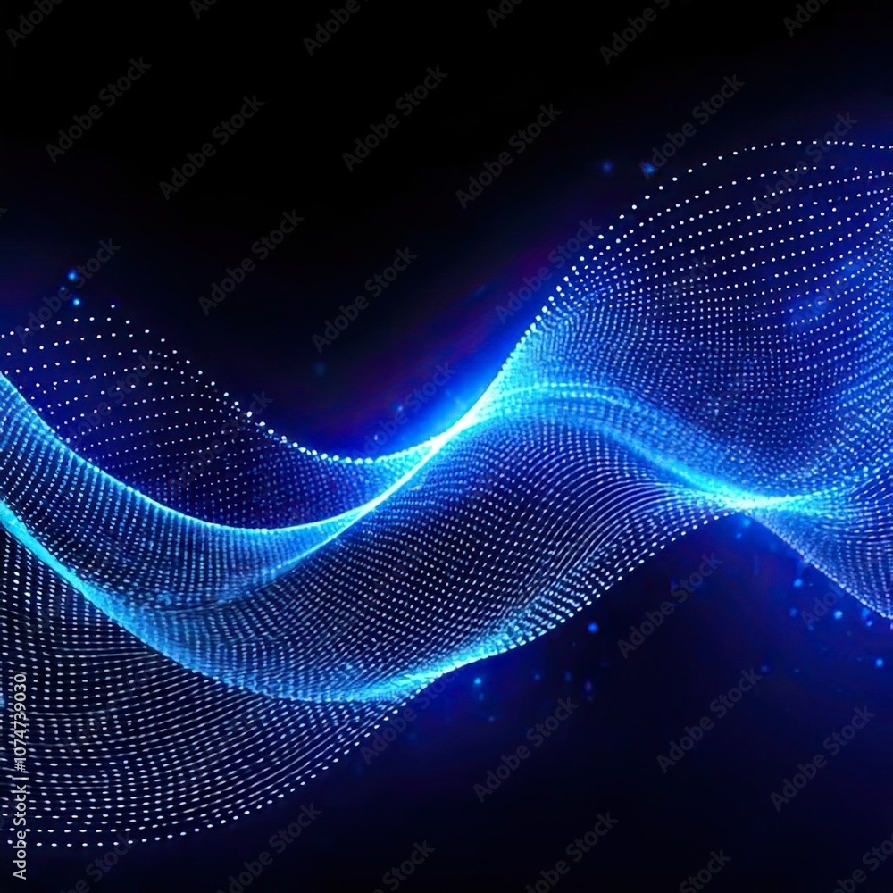 Aufkleber future digital wave pattern technology with an abstract blue wave of illuminating particles on a bla