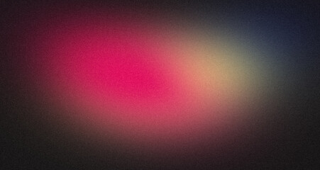 Abstract colorful grainy gradient on black backdrop design. Red pink orange blue black color on dark noisy, vibrant color flow, glowing, shine, bright, noise texture, banner or poster.