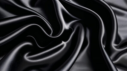 Fototapeta premium Luxurious black silk folds gleaming under soft, diffused lighting.