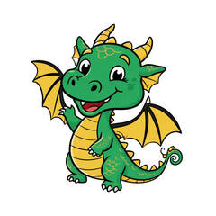 Obraz premium Cartoon Dragon sticker with large happy eyes, green scales, golden accents, and playful expression, generative ai