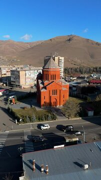 Church of the Holy Archangels in Sevan, Armenia. Taken with a drone