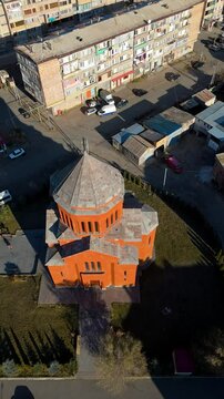 Church of the Holy Archangels in Sevan, Armenia. Taken with a drone