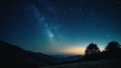 A breathtaking night sky filled with stars, overlooking rolling hills and a tranquil lake, showcasing the beauty of nature under a clear Milky Way