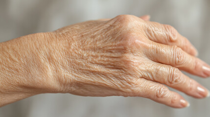 Fototapeta premium Closeup wrinkled skin hand of elderly woman