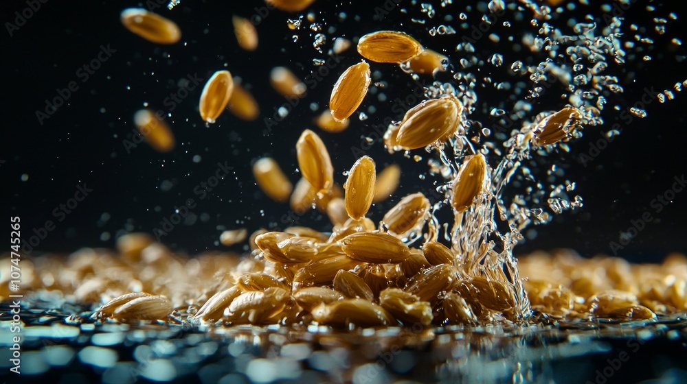 Poster wheat groats are suspended water beautifully separate one another creating eye catching display dark
