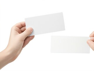 Isolated on a white background a hand holds two blank coupons.