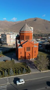 Church of the Holy Archangels in Sevan, Armenia. Taken with a drone