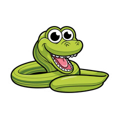 Cartoon green eel with big expressive eyes and playful smile, sleek vibrant design, cheerful ocean creature, sticker style, clean white background, generative ai