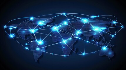 Obraz premium Explore the dynamics of a futuristic network diagram showcasing interconnected nodes across the globe