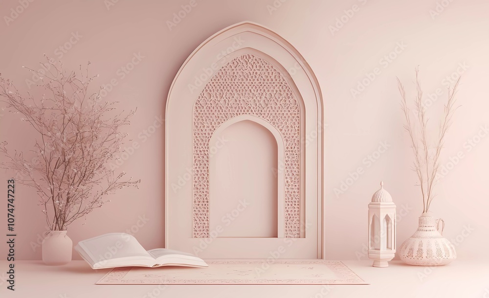 Aufkleber 3d rendering of a simple islamic ramadan background with empty space for product presentation.