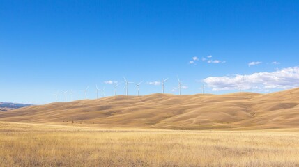 Fototapeta premium Wind Turbines on Serene Rolling Hills: Embracing Sustainable Energy for Economic Growth