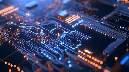 Obraz premium Abstract Circuit Board Design with Glowing Lines and Digital Technology