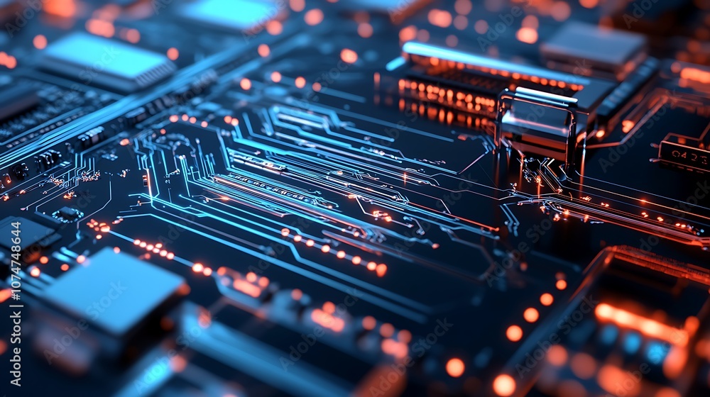 Poster abstract circuit board design with glowing lines and digital technology