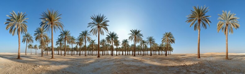 Panoramic View of Date Palm Trees in an Oasis