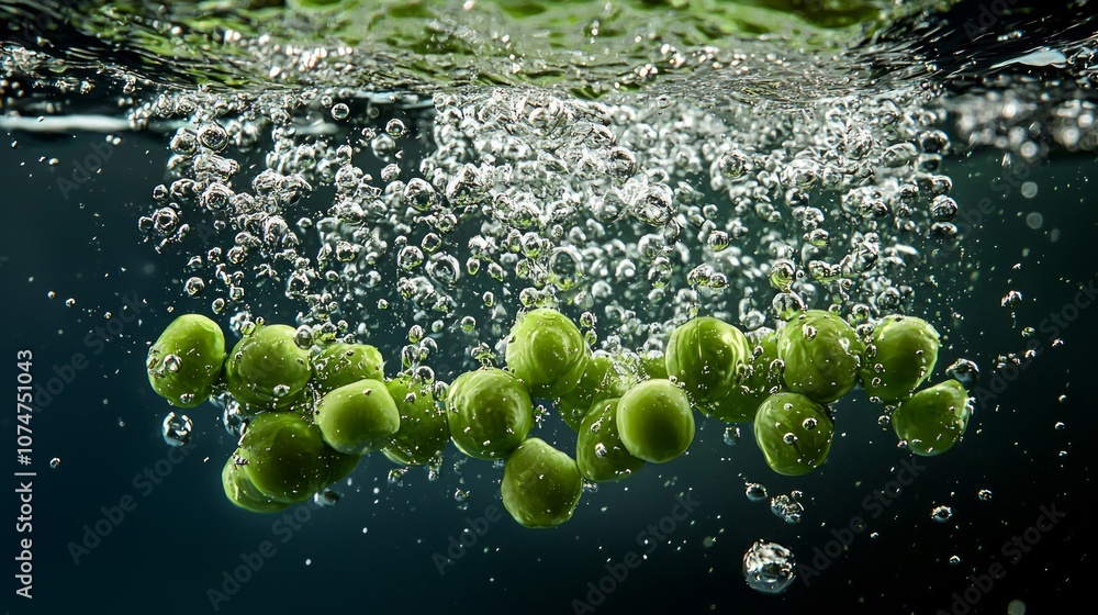 Poster striking display features vibrant pea groats gracefully hovering underwater surrounded bubbles dark 