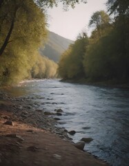 a beautiful lanscape river in the fantastic nature with green