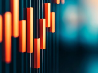 Obraz premium A vibrant graphical representation of data, featuring vertical bars in orange against a blurred blue background, suggesting insights or trends.