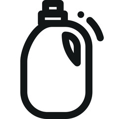 Simple black and white illustration of a detergent bottle for laundry use on a plain background