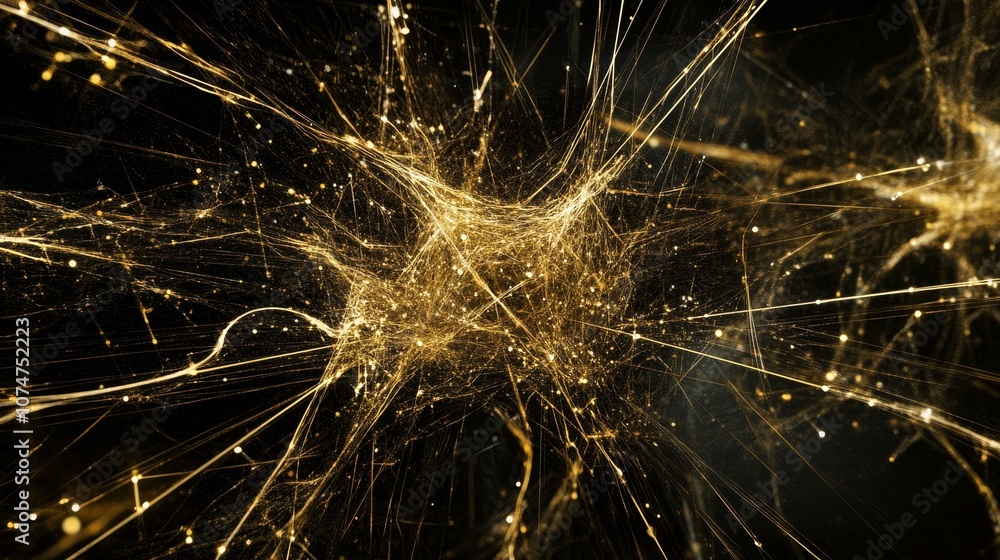 Poster abstract vector illustration of particle lines and geometric shapes forming a futuristic science and