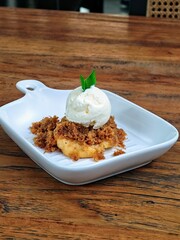 Cassava and coconut crumbs with ice cream