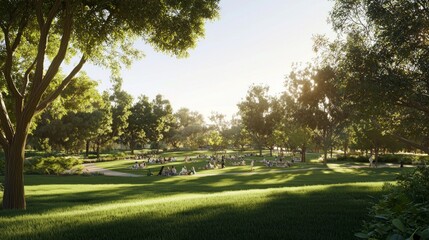 Obraz premium Harmony in the Park: Families Unite for Picnics Promoting Community Engagement and Economic Growth