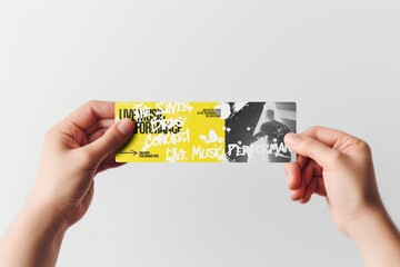 Hands holding concert ticket