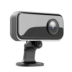 Black webcam with privacy cover isolated on transparent background