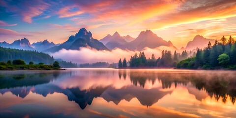 Fototapeta premium Mountain Sunrise: Majestic Dawn Over Serene Peaks and Valleys