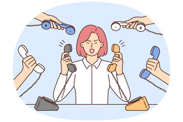 Furious businesswoman irritated with numerous calls