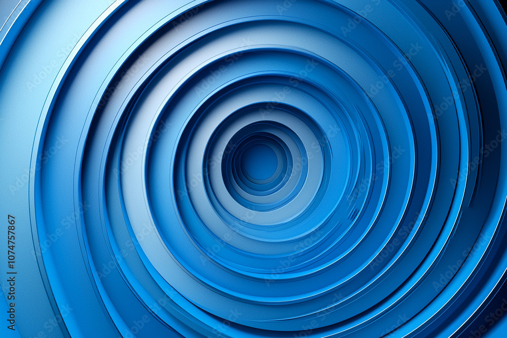 Poster layered blue circles creating a mesmerizing spiral pattern
